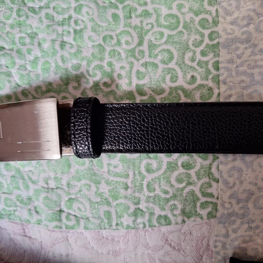 Men's Black Leather Belt with Silver Buckle